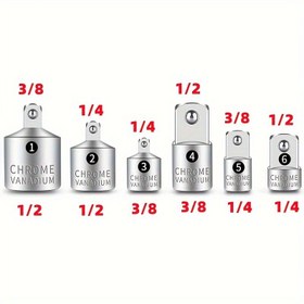 Resim 6 parçalık Soket Adaptör Seti, Krom Vanadyum Çelik, Endüstriyel Cırcır Anahtarı, 1/2" & 3/8" Tahrik, 1/4" Küçük, Alaşımlı Gövde, Otomotiv ve Kendin Yap Aletleri için 