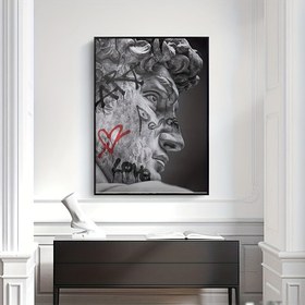 Resim Michelangelo'nun David Parodisi Çerçevesiz Tuval Sanat Baskısı - Oturma Odası, Yatak Odası veya Ofis için Grafiti & Kalp Vurgulu Modern Gri Duvar Dekoru, Duvar Sanatı Dekoru 