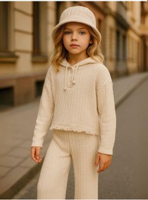 Resim Zekids Kız Çocuk Pamuklu Dokulu Kumaş Pantolon-16224 Krem 