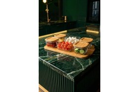 Resim Atbyhome Bambu 13 Parça Tepsili Vakumlu Kapaklı Cam Kahvaltılık Saklama Kabı 