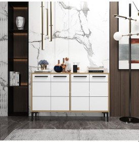 Resim Zerkaconcept Marden Konsol Tv Sehpası Tv Ünitesi Meşe Gövde Beyaz Kapak 