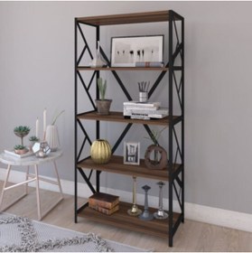 Resim Cosargroup Ahşap Masif Rustik Raf 5 Katlı Kitaplık Metal Iskelet 150cm 