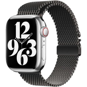 Resim Apple Watch 7 45mm Zore KRD-121 Metal Hasır Kordon-Siyah 