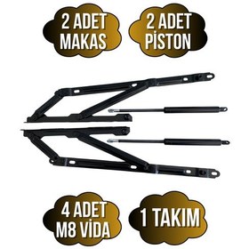 Resim Baza Makası Yatak Baza Menteşesi Açılır Pistonlu Makas 750n Piston Tek Kişilik 1 Takım Siyah Siyah 