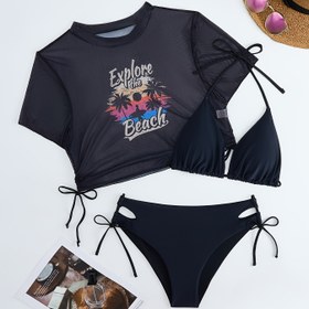 Resim Parti Plaj Havuz için Palmiye Desenli Kadın Bikini Takımı 