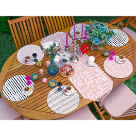 Resim 6+1li Çizgili Kalp Tasarımlı Pembe Aşk Temalı Supla Runner Seti 
