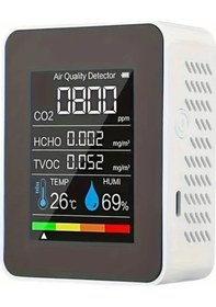 Resim Xuweiwei Beyaz 1 Bilgisayar 5i 1 Arada Hava Kalitesi Monitörü Co2 Co Pm2 5 Pm10 Hcho Tvoc Lcd Ekranli Gaz Dedektörü Co2 Sensör Cihazı 