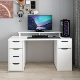 Resim Alen 150 Cm 5 Çekmeceli Dolaplı Çalışma & Oyuncu Masası - Beyaz Beyaz 