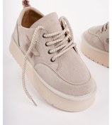 Resim Muggo Kozmos Kalın Taban Bağcıklı Yıldız Detaylı Kadın Kışlık Sneaker Spor Ayakkabı Bej 