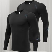Resim 2 Adet Erkek Yüksek Esneklikli Kompresyon Gömlekleri Fitness & Koşu için - Nefes Alabilir, Ter Emici Uzun Kollu Üstler Dış Mekan Antrenmanı için, Uzun Kollu Üstler Fitness için 