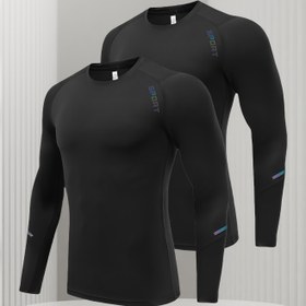 Resim 2 Adet Erkek Yüksek Esneklikli Kompresyon Gömlekleri Fitness & Koşu için - Nefes Alabilir, Ter Emici Uzun Kollu Üstler Dış Mekan Antrenmanı için, Uzun Kollu Üstler Fitness için 