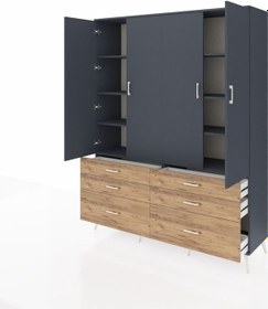 Resim Hyperion Gardrop 8 Raflı 6 Çekmeceli 4 Kapaklı 176x44x221 Antrasit-antrasit/çam Antrasit/çam 