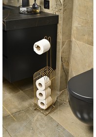 Resim Altın Yedekli Oval Köşeli Dik Wc Tuvalet Kağıtlık /düzenleyici / Dispenser / Metal /paslanmaz/askı Altın 