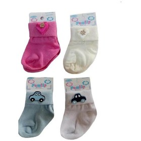 Resim 12 Çift Yeni Doğan Süslü Bebek Çorabı Kız Bebek Çorabı Beyaz - Pembe 