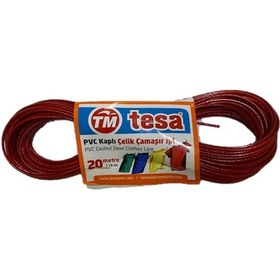 Resim Tesa Pvc Kaplı Çelik Çamaşır Ipi 20 Mt Kırmızı 