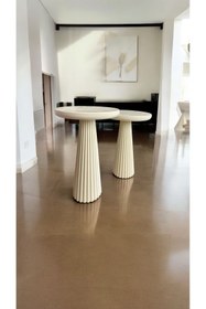 Resim Simillo Home&Living Wood Wooden Ahşap Krem Renk 2'li Set Mantar Yan Sehpa Fiskos Çiçeklik Decorative 