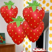 Resim 4 Çilek Şeklinde Alüminyum Folyo Balonlar Yeşil Sap ile - Kırmızı ve Beyaz Polka Dots Tasarımı, Yaz Meyve Temalı Parti, Doğum Günü, Christening, Doğum Günü Balonu, Eğlenceli Tasarım, Dayanıklı Parti Süslemeleri 