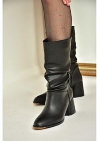 Resim Fox Shoes T848243009 Siyah Kalın Topuklu Kadın Bot Siyah-Suni Deri Siyah 