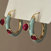 Resim 1 Pair Elegant Fransız Etkili Vintage Mavi Halka Küpeler Kırmızı Mücevher Aksanları ile - KC Altın Kaplama Alaşım Günlük Giyim için, Çok Yönlü Takı|Vintage Etkili Küpeler|Şık Küpeler 