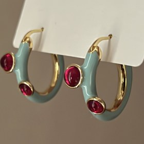 Resim 1 Pair Elegant Fransız Etkili Vintage Mavi Halka Küpeler Kırmızı Mücevher Aksanları ile - KC Altın Kaplama Alaşım Günlük Giyim için, Çok Yönlü Takı|Vintage Etkili Küpeler|Şık Küpeler 