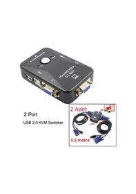 Resim 2 Port Usb Kvm Switch 2 Pc Kasa Tek Kontrol + 2 Adet Vga Kablo 