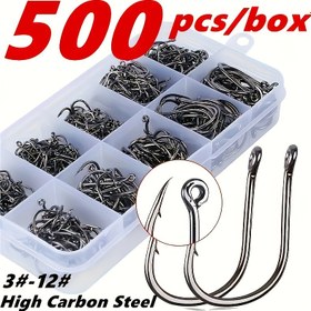 Resim 500 Adet Premium Karbon Çelik Balıkçılık Kancası Seti - 10 Farklı Boyutta Keskin, Dikenli Halka Kanca, Tatlı ve Tuzlu Su Balıkçılığı İçin, Dayanıklı Saklama Kutusu Dahil, Balıkçılar İçin Mükemmel 