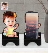 Resim Bk Gift Kişiye Özel Bebek Karikatürlü Ahşap Biblo Telefon Standı-1 