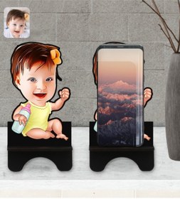 Resim Bk Gift Kişiye Özel Bebek Karikatürlü Ahşap Biblo Telefon Standı-1 