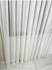 Resim Kalın Çizgili Gümüş Simli Tül Perde Ekru 1 E 2,5 Pileli Et4010gumus 