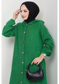 Resim Bestenur Çizgi Detay Kapüşonlu Kaşe Kap 1634 - Yeşil Yeşil 