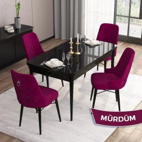 Resim Canisa Concept Are SERISI 80 x 132 cm Mdf Açılabilir Siyah Mermer Desen Masa Takımı 4 Sandalye Gümüş Halkalı 