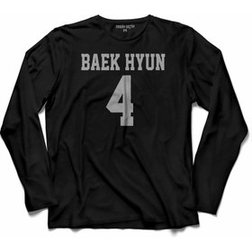 Resim Kendim Seçtim Exo Baekhyun 4 Baek Hyun Logo Uzun Kollu Tişört Baskılı Çocuk T-Shirt 