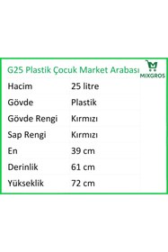Resim MİXGROS G25 Plastik Çocuk Market Alışveriş Arabası 25 Litre Kırmızı 