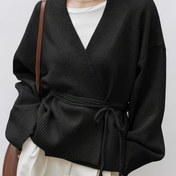 Resim Kadınların Zarif V-Yaka Kazak - Uzun Kollu Hırka, Ayarlanabilir Bel Bağlığı, Yumuşak Kazak, Sonbahar/Kış, Ofis, Resmi ve Günlük Kıyafetler İçin - Şık Kazak, Kazak, Rahat Katlama Parçası, Dokulu Örgü, Sonbahar Modası, Minimalist Tasarım, Rahat Malzeme, Şık Kadınlar 