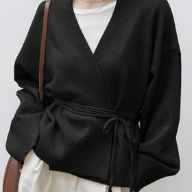 Resim Kadınların Zarif V-Yaka Kazak - Uzun Kollu Hırka, Ayarlanabilir Bel Bağlığı, Yumuşak Kazak, Sonbahar/Kış, Ofis, Resmi ve Günlük Kıyafetler İçin - Şık Kazak, Kazak, Rahat Katlama Parçası, Dokulu Örgü, Sonbahar Modası, Minimalist Tasarım, Rahat Malzeme, Şık Kadınlar 