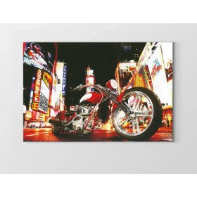 Resim Deniz Çerçeve Vintage Motorsiklet ve Şehir Tablosu-Çerçevesiz - 50 x 70 cm 
