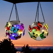 Resim 1 adet/2 adet Açık Hava Kelebek Güneş Asma Işık Seti, Renkli Kelebek Dekoratif El Sanatları ile Uygun Çim, Çit, Veranda, Duvar, Bahçe, Patio, En İyi Hediye Anne için Metal Asma Güneş Fenerleri 