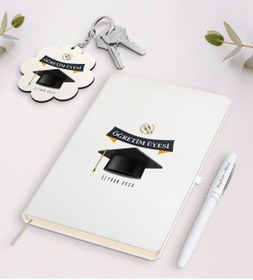 Resim Bk Gift Kişiye Özel Öğretim Üyesi Beyaz Defter Kalem Ve Anahtarlık Hediye Seti-1 