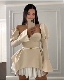 Resim Dalgıç Ve Jessica Kumaş Fermuarlı Gloplu Kemerli Elbise L 