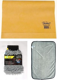 Resim Polikur 3219 Güderi Oto Kurulama Bezi & Spark 7050 Oto Eldiveni & Spark 2315 Havlu Bez 3'lü Set 