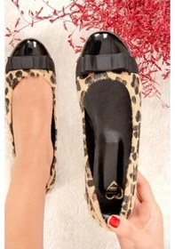 Resim Fox Shoes Siyah/Leopar Kadın Babet 9726019502 Siyah 