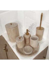 Resim Sarı Traverten Klasik Model 7 Parça Mat Gold Renk Düğme Aksesuarlı Banyo Seti Sarı Traverten 