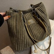 Resim Mükemmel Lili Kadın Korduroy Çanta - Şık Çizgili Tasarım ile Altın Tonlu Donanım, Sabit Omuz Askıları, Fermuar Kapatma, Dayanıklı Polyester Astar, Kahverengi, Beyaz, Yeşil, Siyah Renklerde Mevcut 