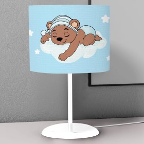 Resim instababyrooms Uyuyan Kahverengi Ayı Desenli Çocuk Odası Dijital Baskılı Çocuk Odası Masaüstü Abajur Avize 