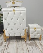 Resim Bonny Home Kapitone Mdf Krem Renk 3'lü Çamaşır Sepeti Kirli Sepeti Banyo Seti 