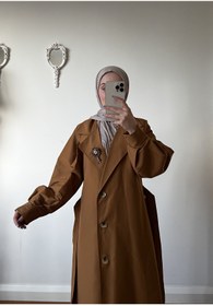 Resim Esre Store Broş Detaylı Tesettür Trençkot Taba 