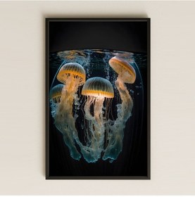 Resim Altın Işıklı Dört Denizanası Temalı Modern Pleksi Tablo 