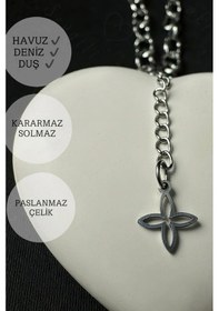 Resim Paperclip Ataş Model Zincir Silver Renk Çelik Sallantılı Halhal Taş Serisi Gümüş 