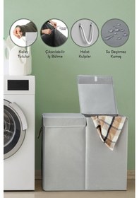 Resim Meleni Home Iki Bölmeli Mega Boy Çamaşır Sepeti - Kulplu Katlanır Banyo Kirli Çamaşır Sepeti 50 Lt + 50 Lt Diğer 