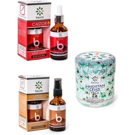 Resim Beuta Doğal Kaş Kirpik Bakım Seti Hint Yağı 50 ML + Tatlı Badem Yağı 50 ML + Hindistan Cevizi Yağı 150 ML 